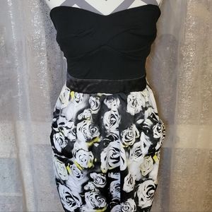 Strapless Floral Mini Dress with Pockets